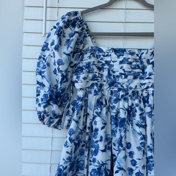 Abercrombie & Fitch Emerson Blue White Floral Puff Sleeve Mini Dress Babydoll S - Picture 8 of 14